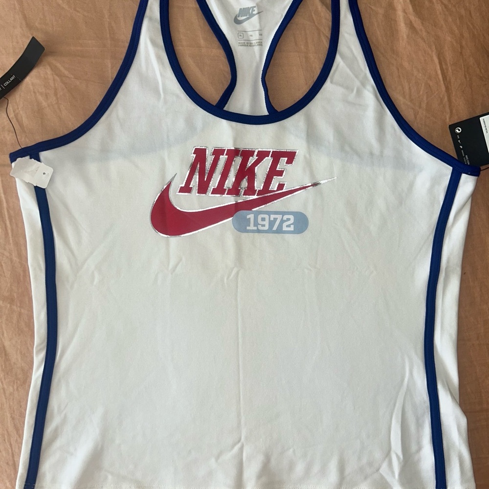 Nike White and Blue Fitted Sleeveless Tank Top
